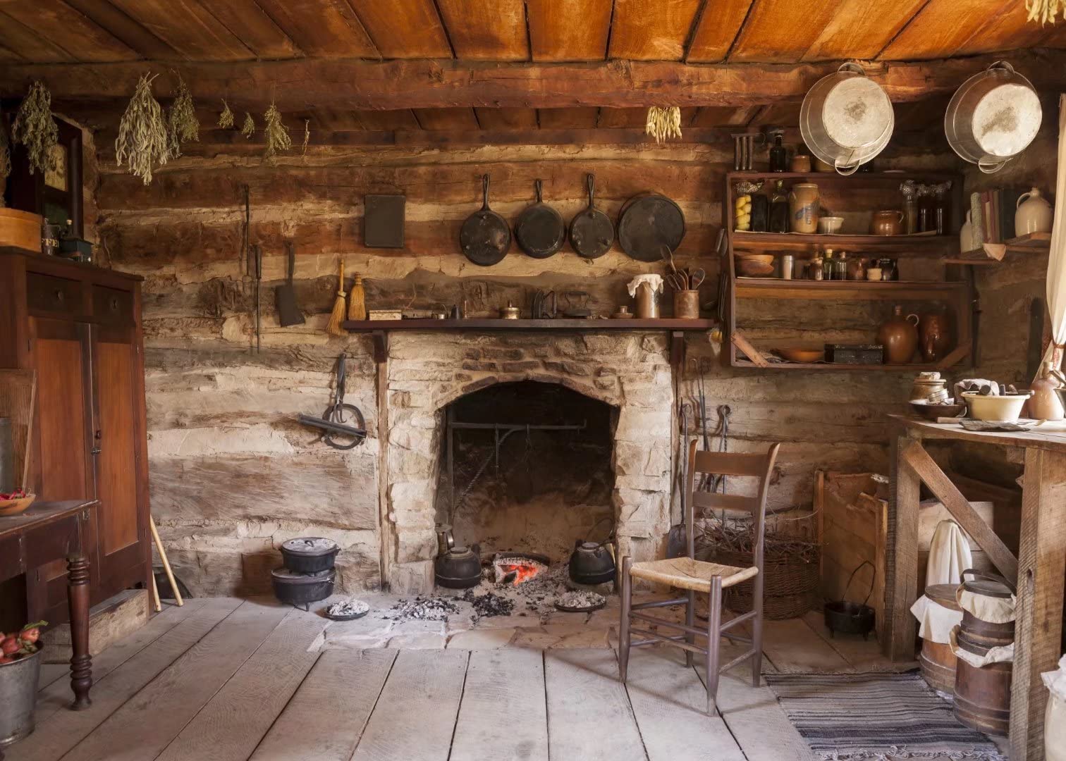 BELECO Rustic Kitchen Backdrop 2.1x1.5m Fabric Western Old Wooden House Kitchen Interior Background Rural Farmhouse Fireplace Cooking Utensils Cooking Background Farmers Cowboys Portrait Photo