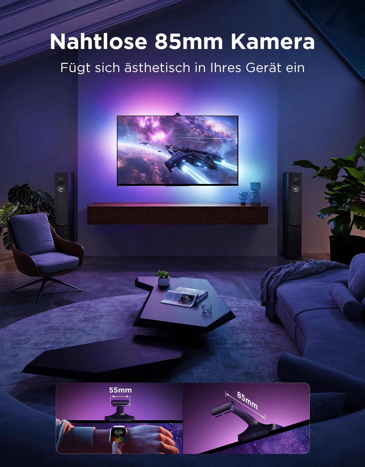 Govee TV Hintergrundbeleuchtung 3 Pro mit HDR-Dreifachkamera, 3,6M 5 in 1 RGBWWIC TV LED Streifen für 55–65 Zoll TVs, 75 LEDs/M, Unterstützt AI-Filter, Sprach- & APP-Steuerung DreamView Sync 5