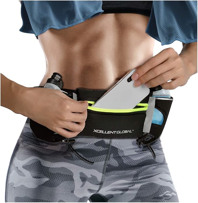 Hydration Running Belt with 2 BPA Free 6oz Water Bottles 7" Pouch