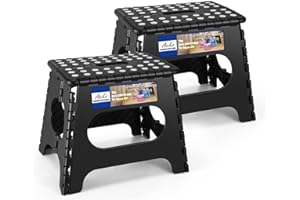 ACKO 11 inch Folding Step Stool Lightweight Plastic Step Stool - 2 Pack - Foldable Step Stools for Adults,Non Slip Folding Stools for Kitchen Bathroom Bedroom (Black, 2 Pack)