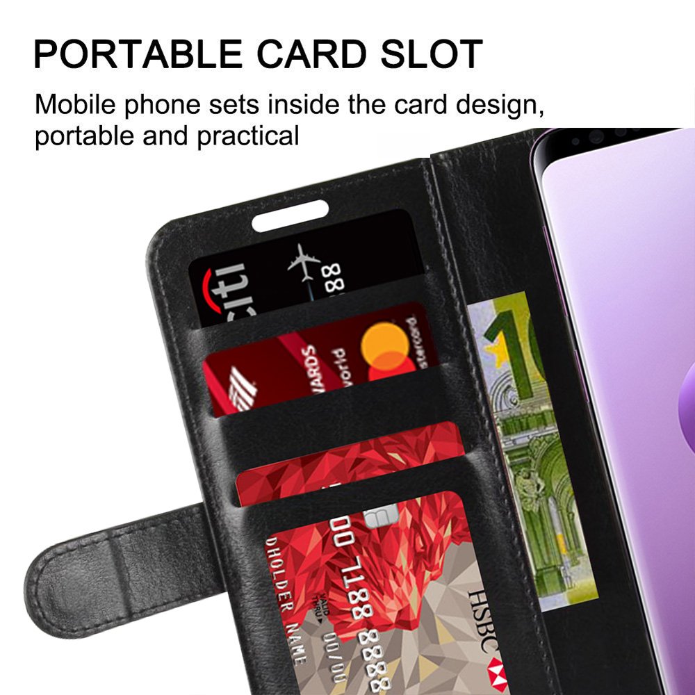 AROC Schutzhülle Samsung Galaxy S9, Brieftasche aus Hochwertigem Leder PU Schutzhülle für Handy, ultradünn und Multifunktional, Rundumschutz (Schwarz)