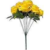 Ribiliwer Artificial Flowers 10 Heads Rose Silk Flowers for Home Decor Fake Roses Bouquet Faux Floral Dining Table for Kitchen Bridal Wedding Party Decor Yellow
