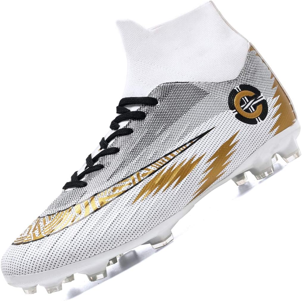 Donbest Mens Football Boots Cleats Professional Spikes Soccer Shoes Competition/Training Boy's Sneakers White