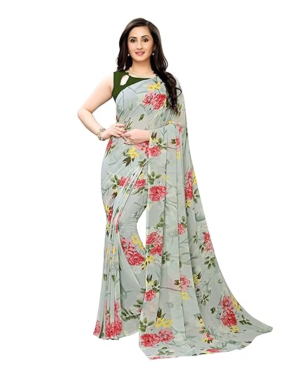 Women's Georgette Floral Printed Saree with Blouse