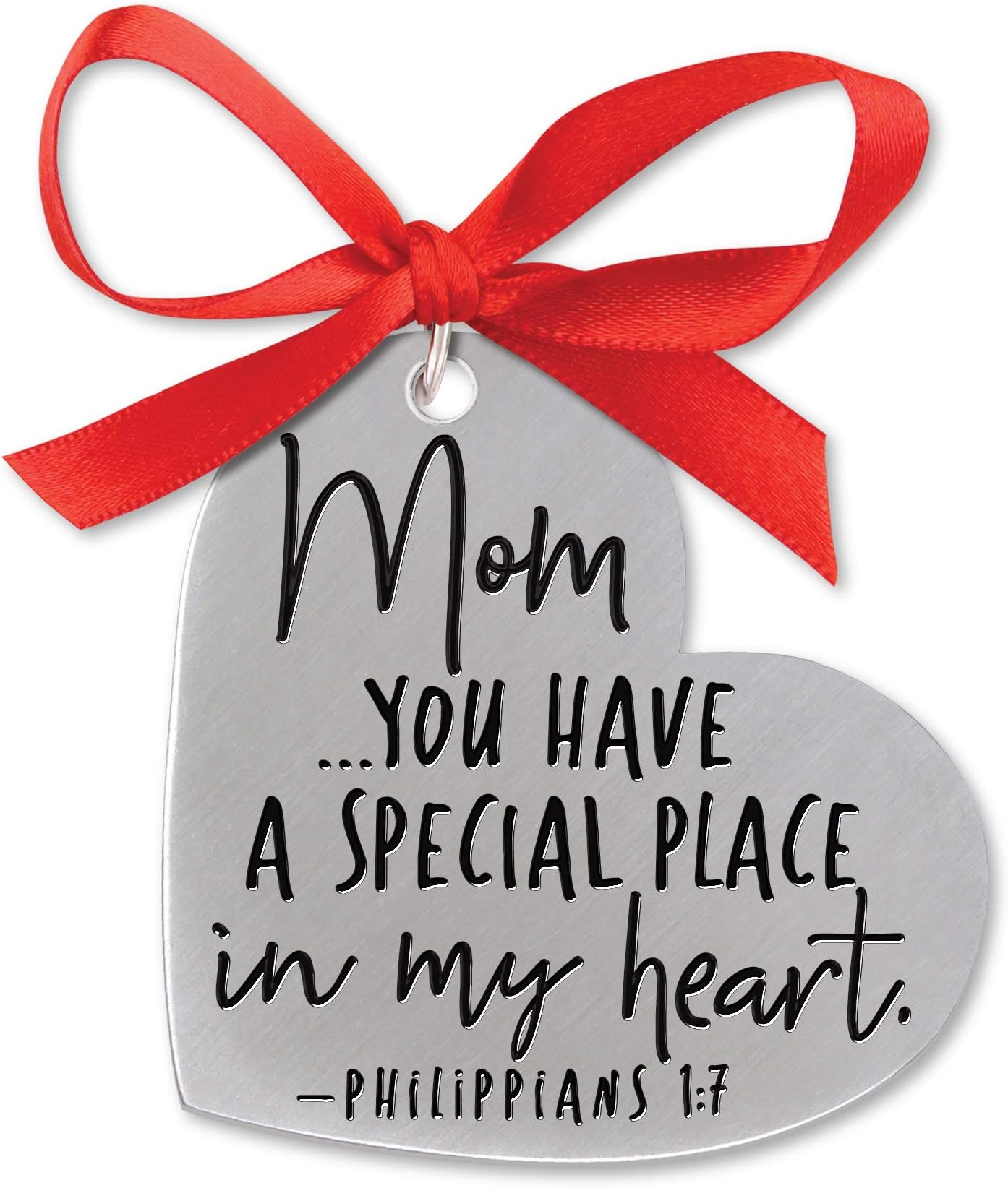 Lighthouse Christian Products Mom You are Loved Heart Shaped Silver Tone 2.25 Inch Metal Holiday Ornament