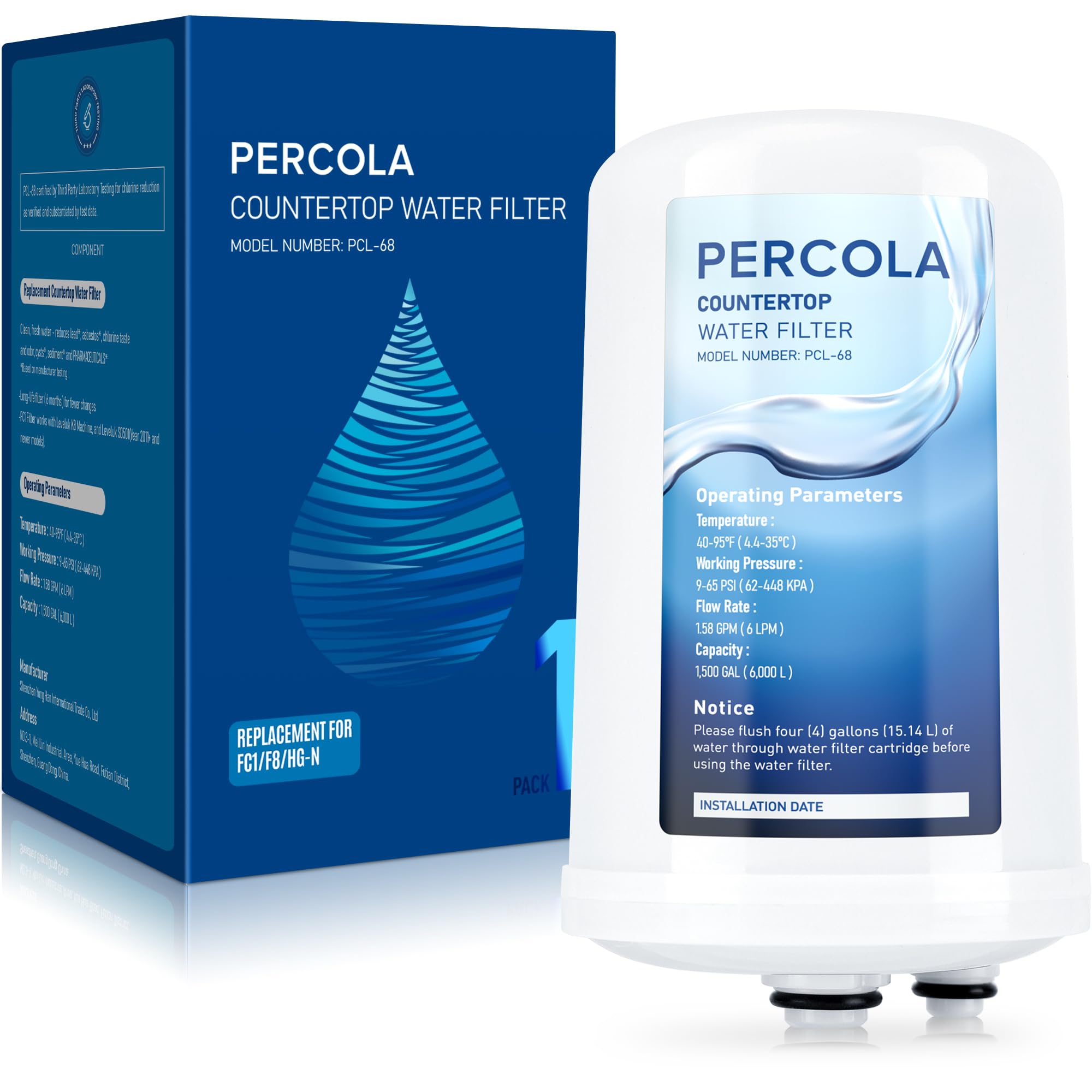 Photo 1 of PERCOLA FC1, F8, HG-N Water Filter, Compatible with Enagic Leveluk F8 and HG-N Filters on K8, SD501(2011+), JRIV Machine (1 Pack)