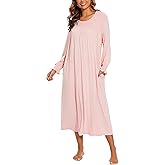 AVIIER Long Sleeve Nightgowns for Women Soft Cotton Victorian Night Gowns Ladies Sleepwear with Pockets