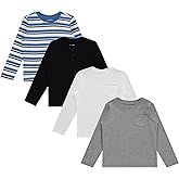 STITCH & STONE Boys 4 Pack Long Sleeve Tops, Soft Cotton Crewneck Tees, Casual Boys Clothing, Comfortable Everyday Wear