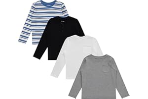 STITCH & STONE Boys 4 Pack Long Sleeve Tops, Soft Cotton Crewneck Tees, Casual Boys Clothing, Comfortable Everyday Wear