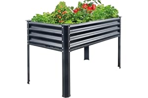 FORTUNO Raised Garden Bed with Legs 48"x24"x33"H Outdoor Metal Elevated Planter Box Raised Beds for Vegetable Flower Herb, Standing Gardening Box for Backyard/Balcony/Patio/Deck, Dark Grey