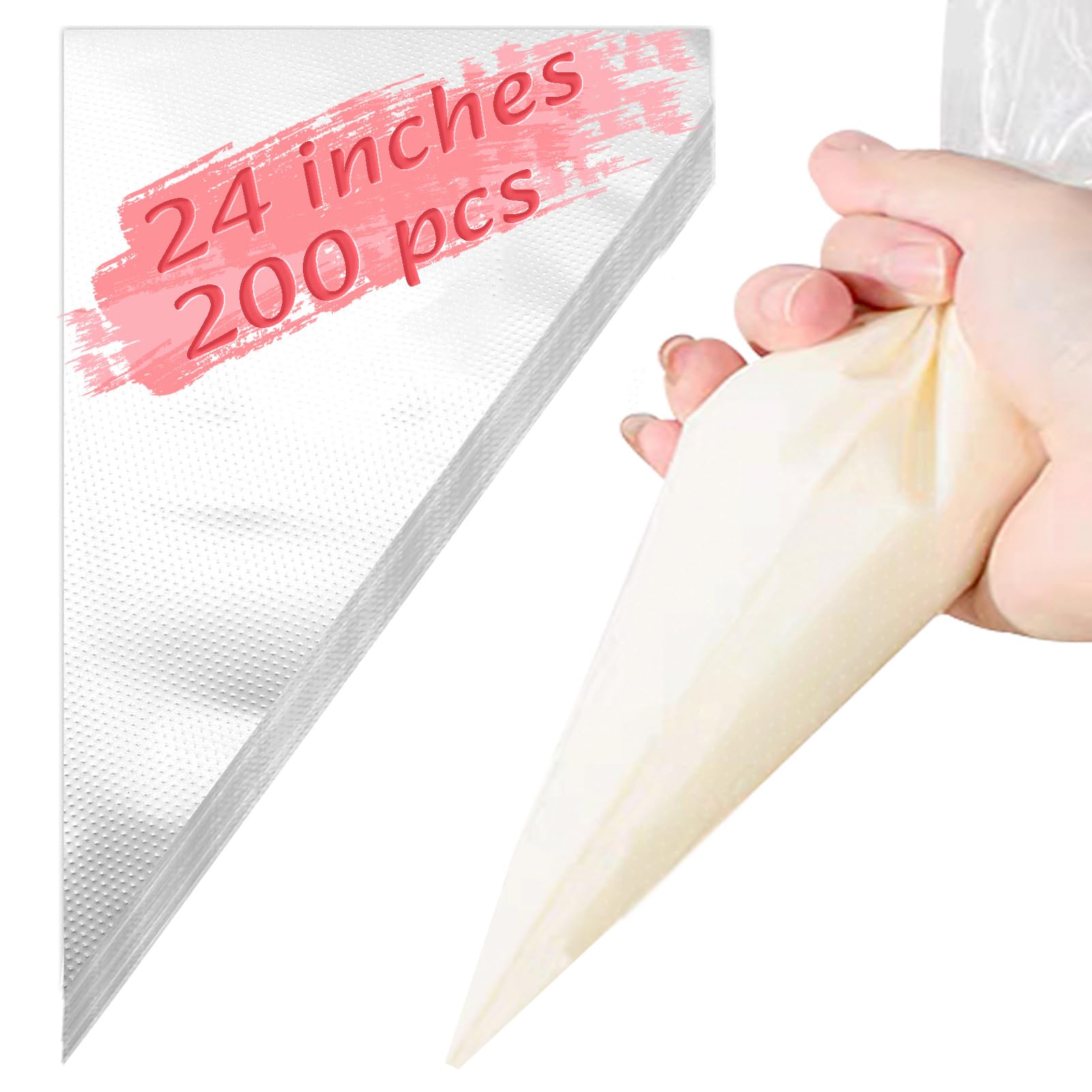 Photo 1 of 24 Inch Extra Large Piping Bags, 200 PCS Clear Disposable Icing bags, Thickened Non-Slip and Anti-Burst Pastry Bags for Baking and Decorating Desserts Cakes Cookie