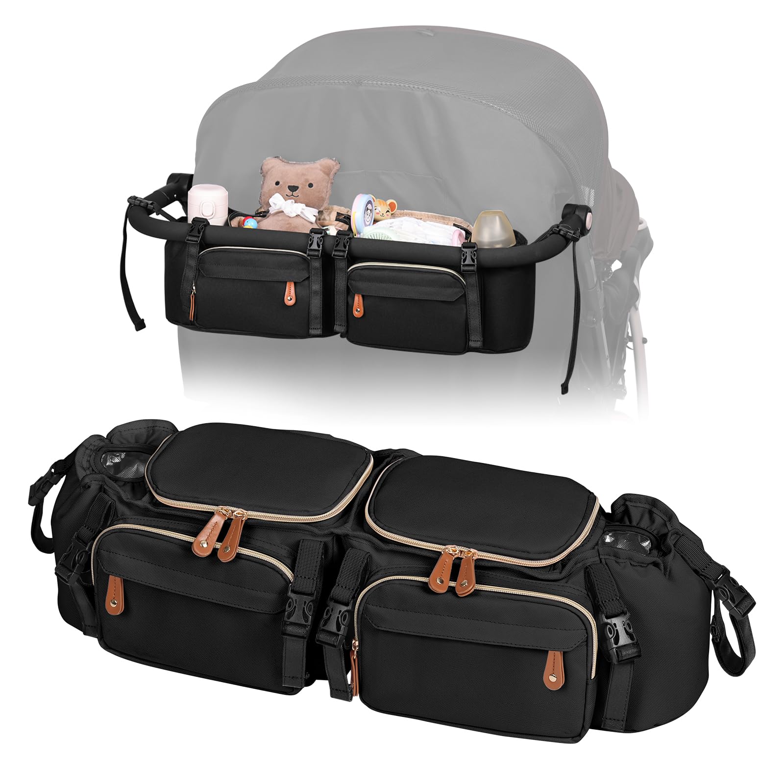 Photo 1 of Boomistry Double Stroller Organizer for Bob Duallie and Baby Jogger City Mini GT2, Double Stroller Caddy Organizers with Cup Holder and 2 Cooler Pockets Parent Console Double Stroller Accessories