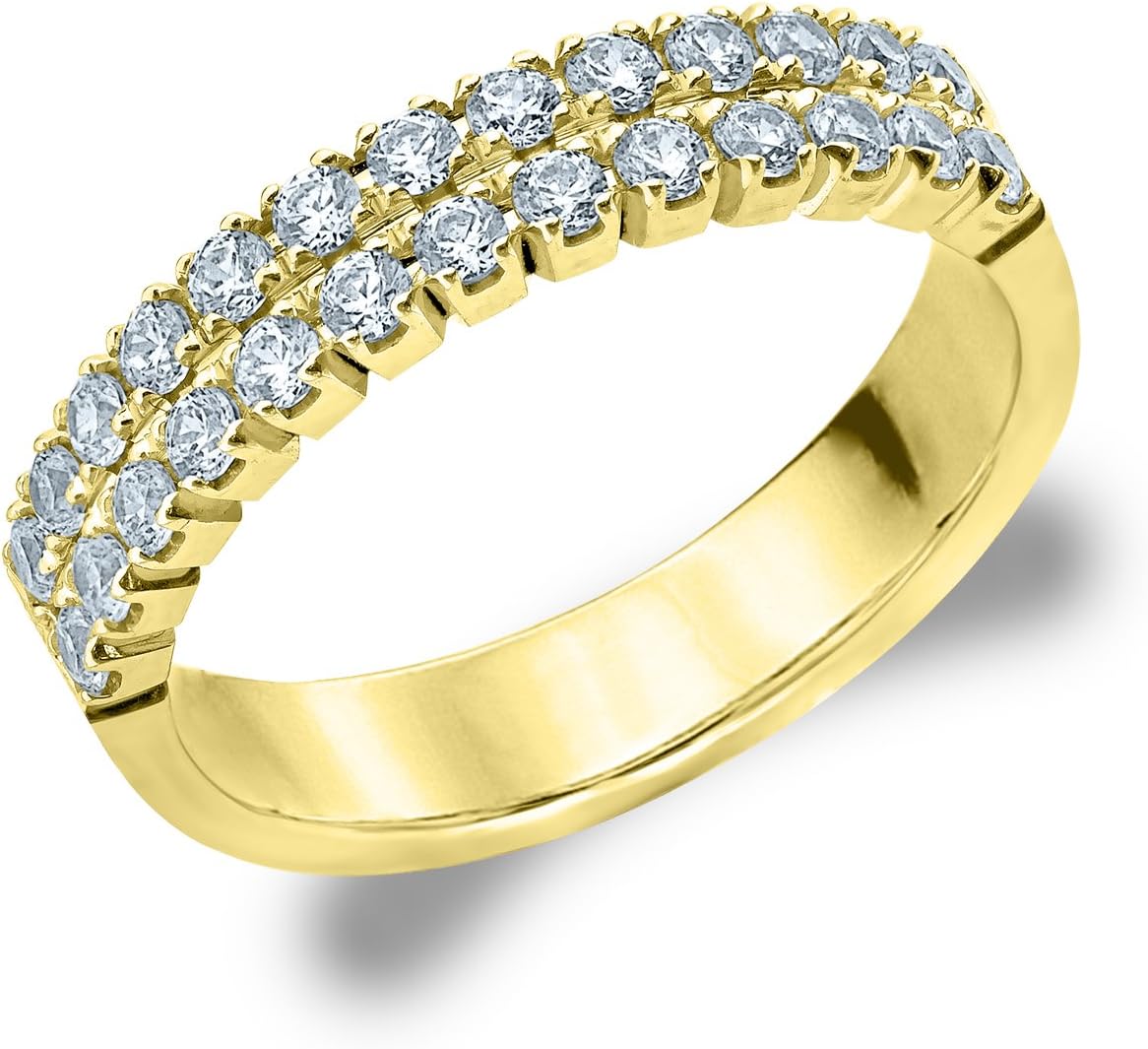 Genuine 2 Row Diamond Ring for Women.50cttw in 10K Gold, Double Row Diamond Wedding Band
