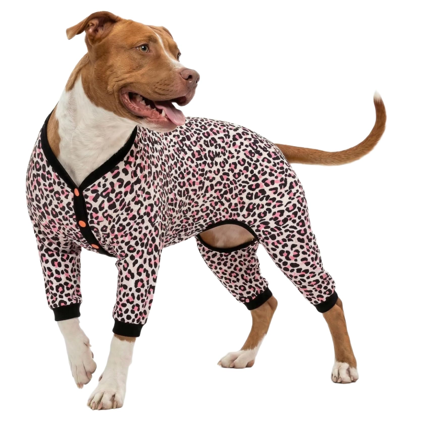 LovinPet Dog Clothes Large Breed - Double Brushed Stretch Knit, Neon Pink Cheetah Print, UV Protection, Pet Anxiety Relief Shirt, Lightweight Pullover Pet Pajamas, Full Coverage Dog Pjs,Leopard Pink L