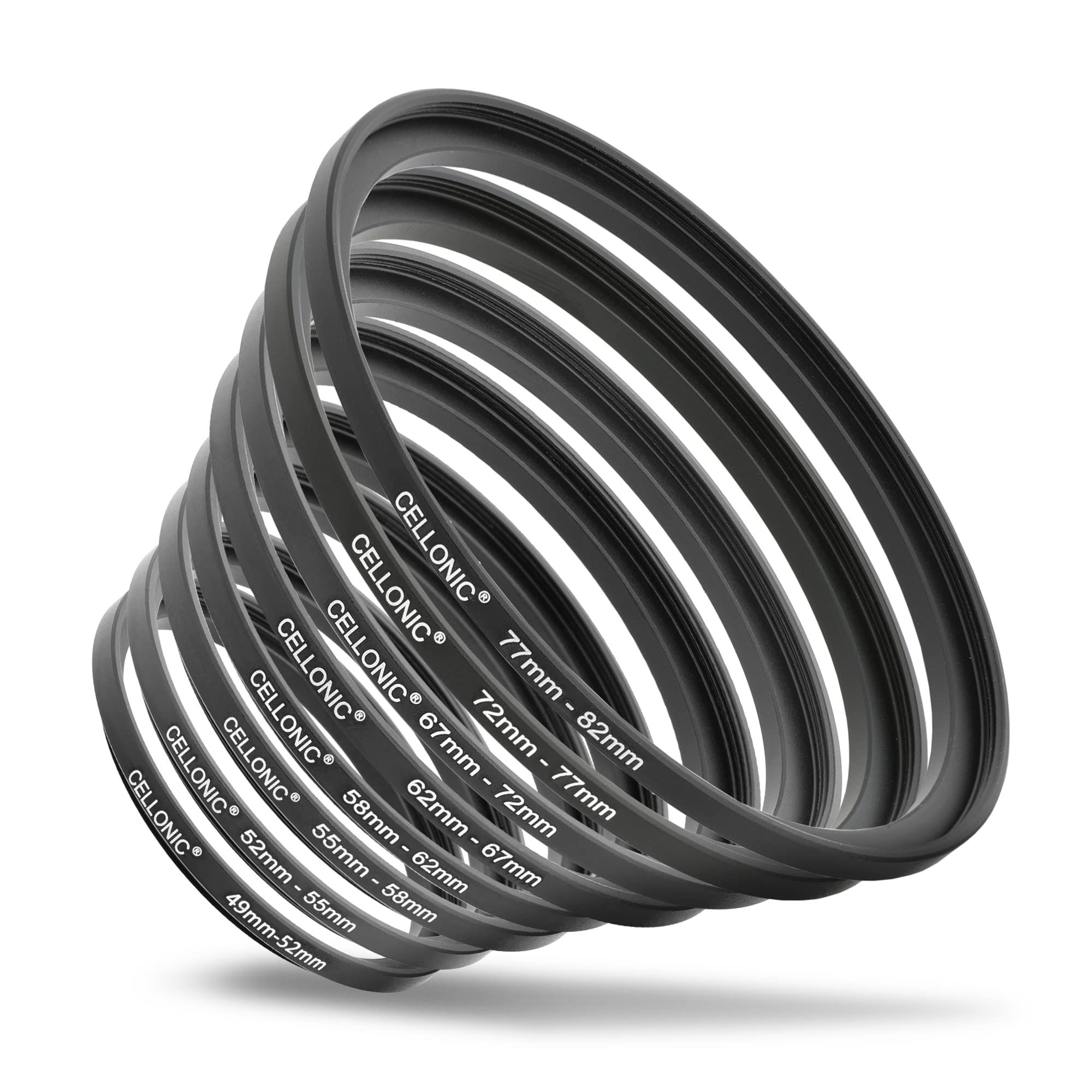 CELLONIC 8-Piece Step Up Ring Set Lens Filter Stepping Up Adapter Ring Mount Adapter Kit 49-52mm, 52-55mm, 55-58mm, 58-62mm, 62-67mm, 67-72mm, 72-77mm, 77-82mm Filters, Hoods, Lens Converters