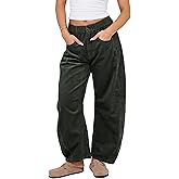 Lviefent Womens Mid Rise Cord Barrel Jeans Casual Baggy Wide Leg Corduroy Cropped Ankle Pants with Pockets