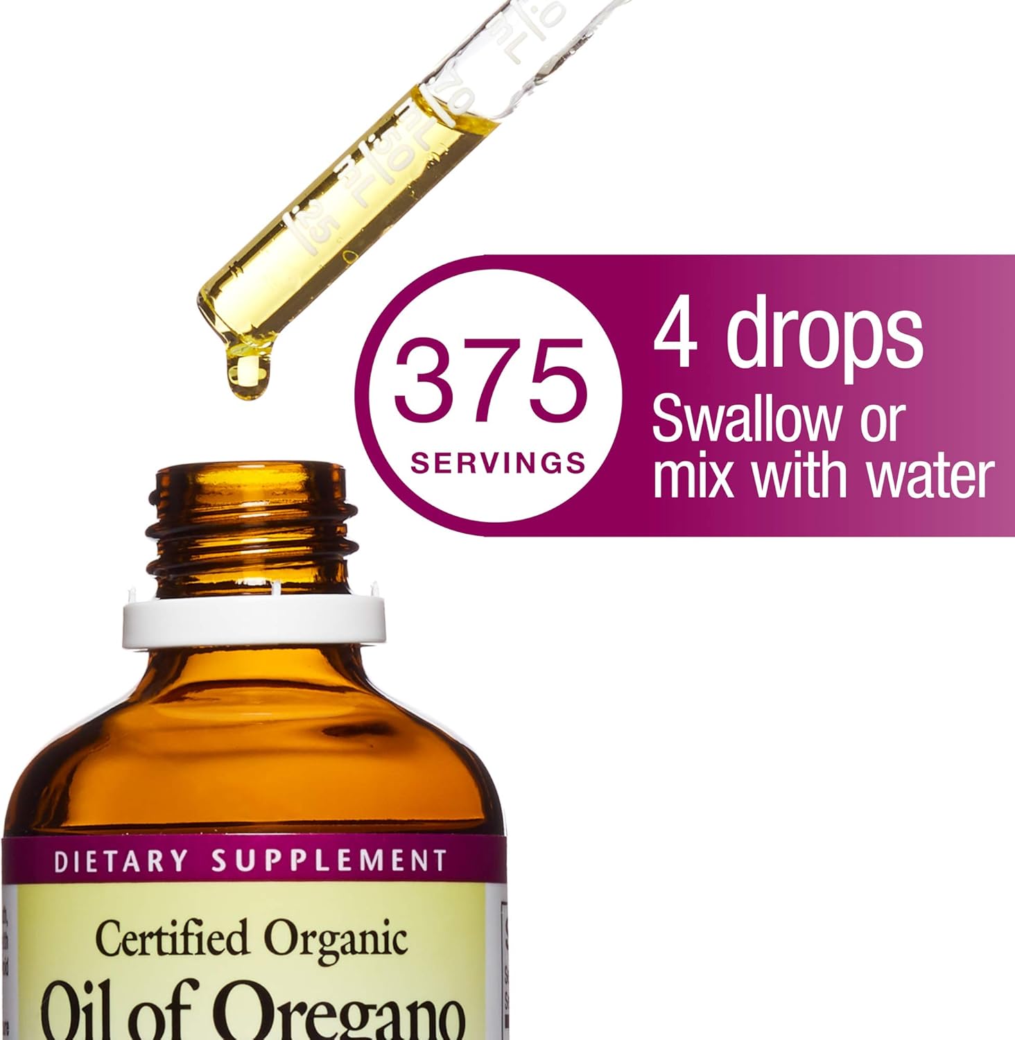 Natural Factors, Certified Organic Oil of Oregano, Herbal Supplement for Immune Support, Vegan, Non-GMO, 2 Fl Oz (Pack of 1) (375 servings): Health & Personal Care