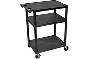 Luxor Black Mobile Plastic 3 Shelf AV Presentation Cart