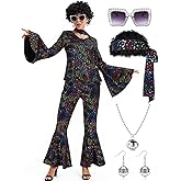 Lydoesy Women 70s Disco Costume 8 PCS Disco Outfit for Halloween Cosplay Party