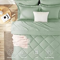 CozyLux Twin Comforter Set with Sheets Sage Green