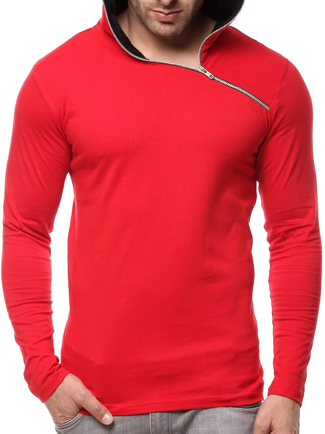 gritstones red/black full sleeve hooded t shirt gsfshdzip1291rdblk