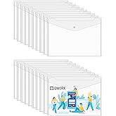 QWORK Clear Plastic Envelopes, 20 Pcs A4 Letter Size Document Envelopes File Bag Filing Envelopes with Button Snap Closure, P
