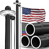 KBLOONG 25 FT Black 11‑Gauge Heavy Duty Flag Pole with Solar Light, Aluminum Flagpole Kit with 3x5 Embroidered USA Flag for Outside House In‑Ground,Commercial,Residential,Resistance High Winds
