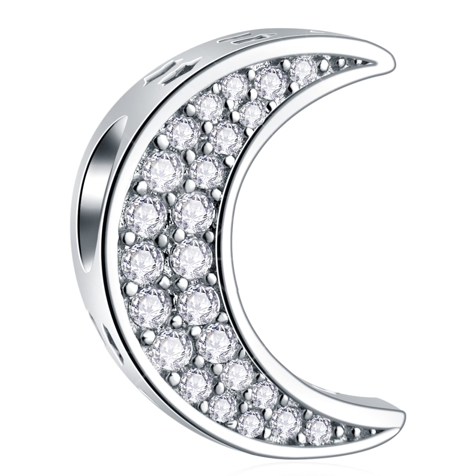 Sparkling Crescent Moon Charm, Fit Pandora Women Bracelet, 925 Sterling Silver I Love You to the Moon and Back Bead, Gift for Boy/Girl/Eid Ramadan/Mum/Baby