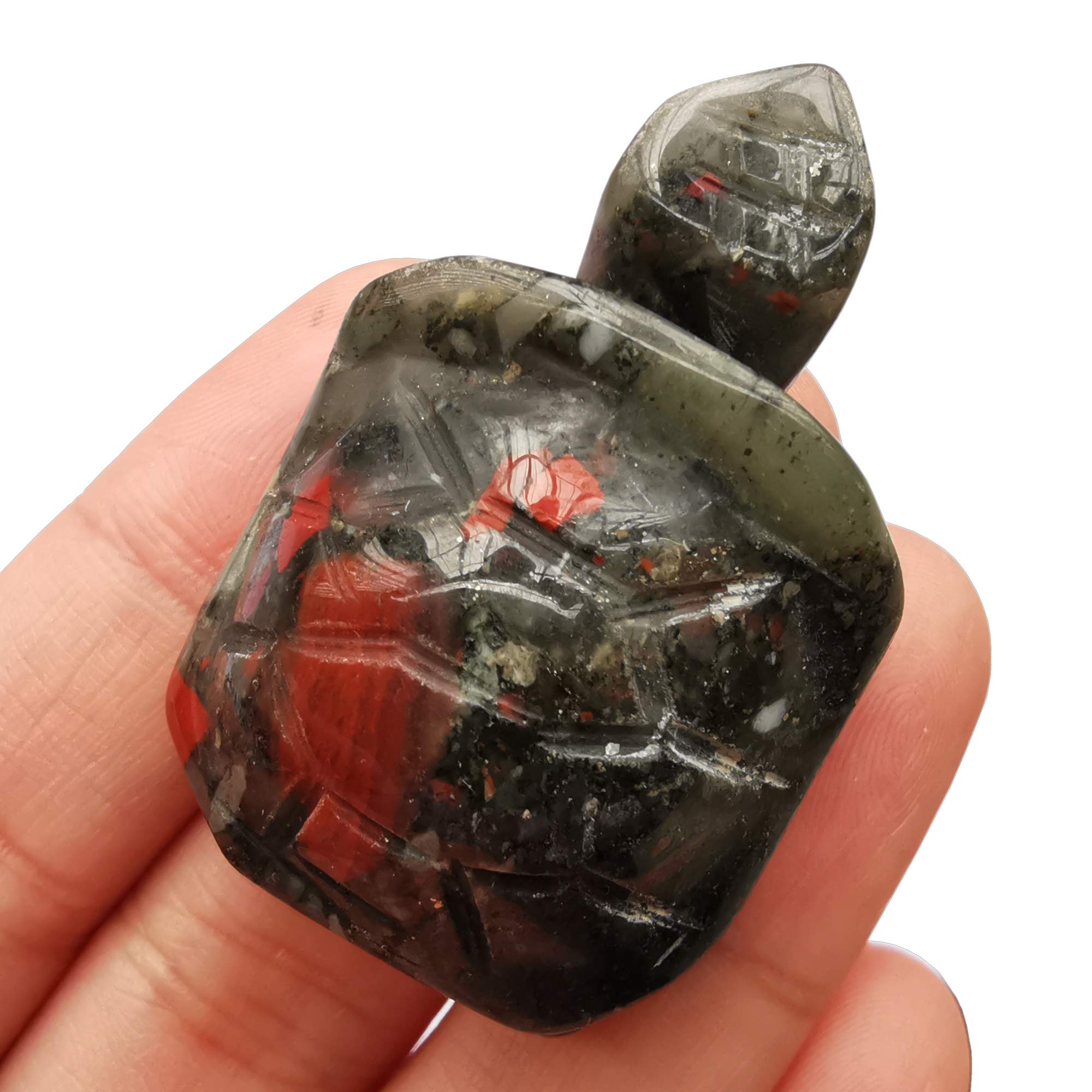 Manekieko Natural Africa Bloodstone Tortoise Crystals and Healing Stones, 35mm Carved Animal Collectible Sculpture Fengshui Healing Crystal