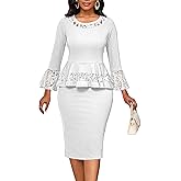 Elegant Dresses for Women Wear to Work Long Sleeve Cocktail Business Knee Length Pencil Lace Dress