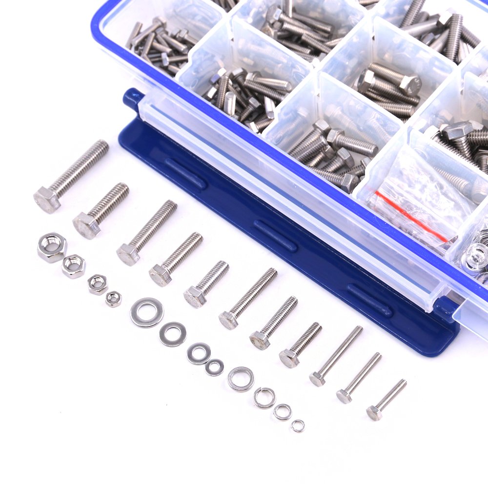 Glarks 665Pcs M3 M4 M5 M6 Stainless Steel Flat Hex Head Screws Bolts Nuts and Flat Gasket Spring Washers Assortment Set - Image 5