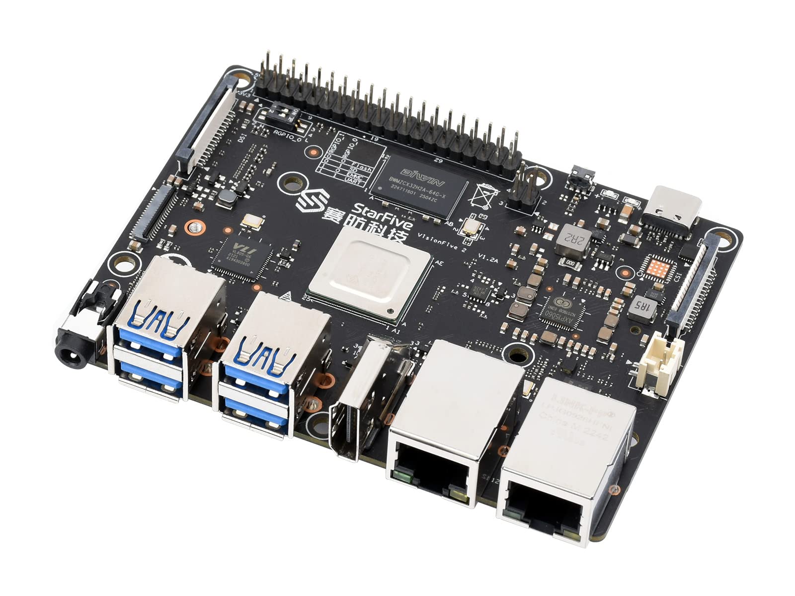 Waveshare VisionFive2 RISC-V Single Board Computer, StarFive JH7110 Processor, with Integrated 3D GPU, 4GB LPDDR4 RAM, 40PIN GPIO interface, Compatible with Raspberry Pi