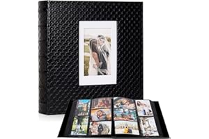 RECUTMS Photo Album for 4x6 Pictures 600 Pockets Black Inner Page Button Grain Leather Cover of Large Capacity Pictures Album Book Birthday Christmas Wedding Anniversary Memory (Black)