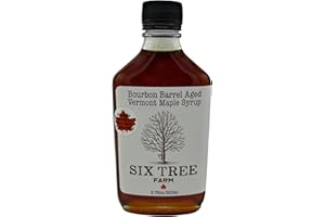 SIX TREE FARM Bourbon Barrel Aged 100% Pure State of Vermont Maple Syrup, 200ml Glass Flask – Grade A Very Dark - Rich Oak & Caramel Flavor – Artisan Small Batch Syrup - Great Gift for Food & Bourbon Lovers - Handcrafted in VT