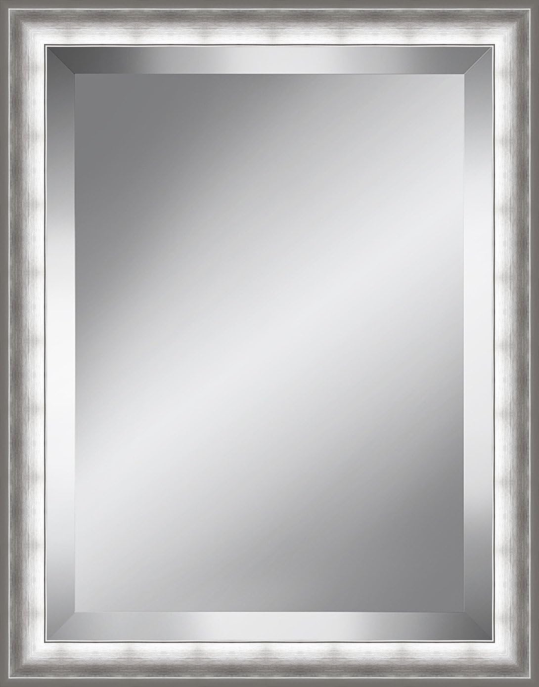 Watermark Collection Brushed Silver Framed Beveled Plate Glass Mirror