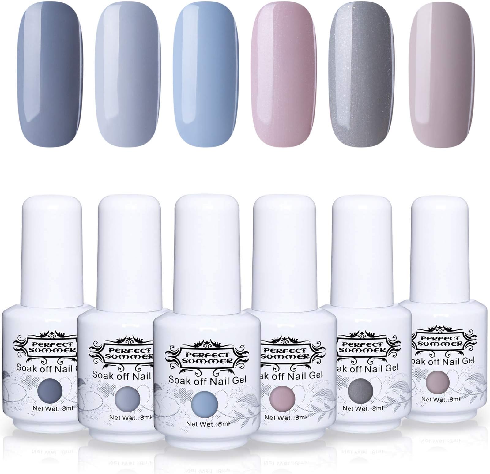 Perfect Summer Gray Colors Gel Nail Polish UV LED Soak Off Varnish 6PCS Nail Salon Set Home Gel Manicure 8ML #09