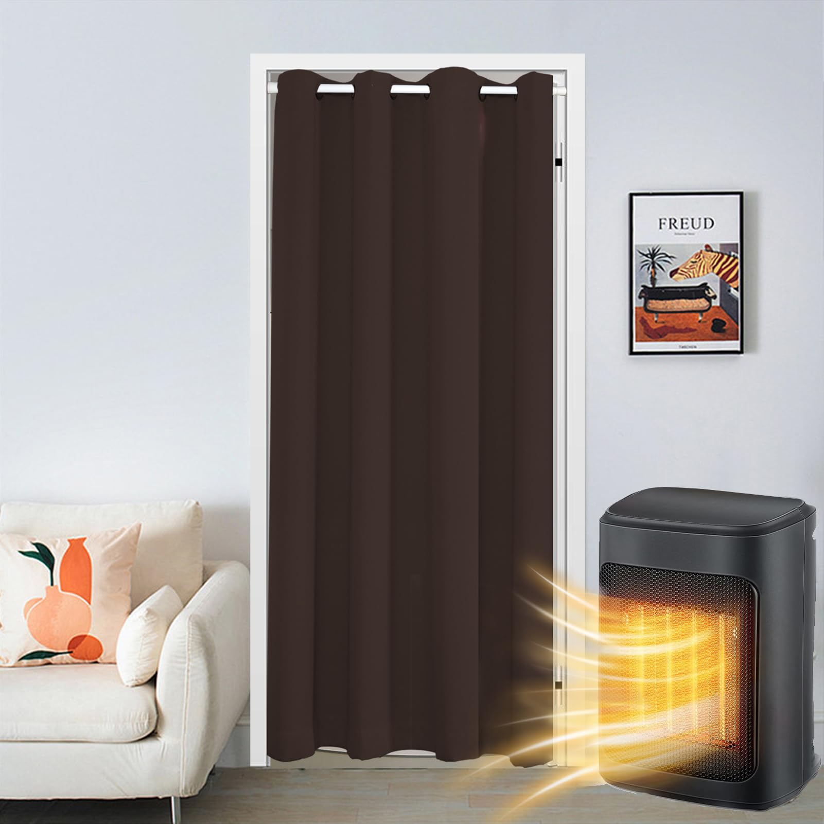 SK Studio Doorway Curtain Blackout Closet Curtains Thermal Insulated Privacy Grommet Door Curtains for Room Divider, Hallway, Window Brown, 52" W x 80" H