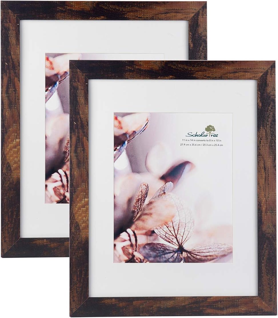 Photo Albums, Frames & Accessories - Scholartree Wooden Brown 11x14 Picture Frame with Mat 2 Set in 1 Pack,Display 11x14 without Mat or 8x10 with Mat,Wall Gallery Photo Frames