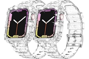 ABELTA Compatible with Clear Apple Watch Band 38mm 40mm 41mm 42mm 44mm 45mm with Protective Case,Shockproof band for iwatch Bands Series 8 7 6 5 4 3 2 1