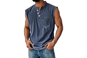 GENERIC Muscle Tank Tops Men Sleeveless Workout Gym Big and Tall Henley Shirts Vintage Vest Moisture Wicking T Shirts with Pocket