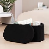 Bonlife Folding Ottoman Storage Bench Boucle Footstool Oval 76x38x38cm Black view 6