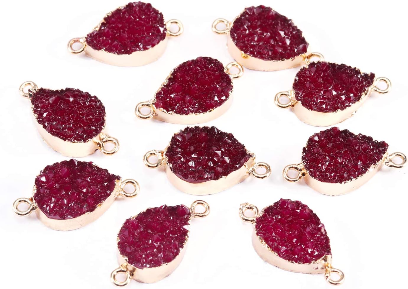 Forise 10pcs New Fashion Faux Druzy Quartz Jewelry Connector Teardrop Resin Stone Fit for Charms Jewelry Making Bracelet Accessories