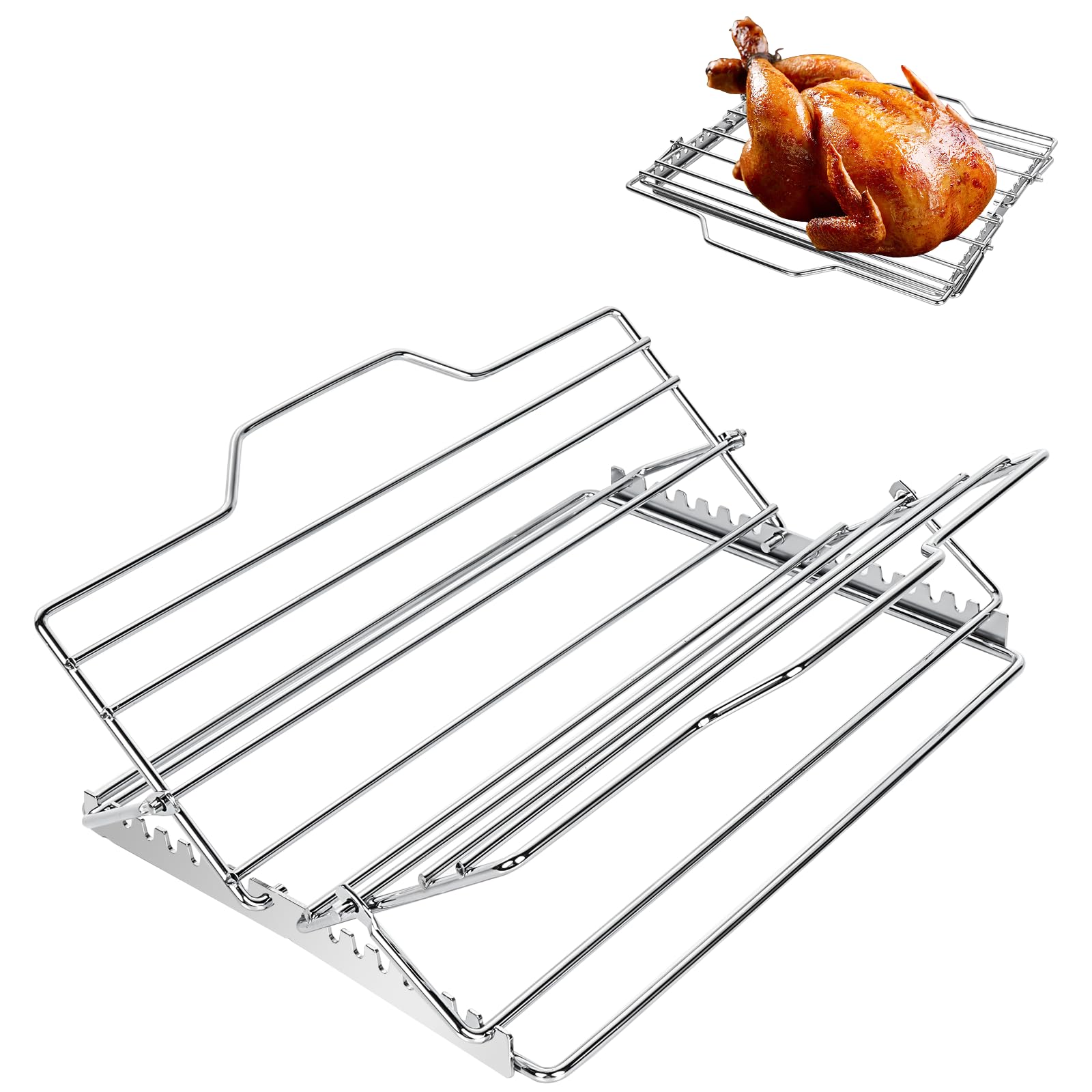 Photo 1 of Multi-Purpose Adjustable Roasting Rack Turkey Roaster Set - Complete with V-Shaped Foldable Rack for Turkey and Whole Chicken Cooking