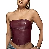 Verdusa Women's Leather Top Backless Tube Top Strapless Crop Corset Tops Going Out Outfits