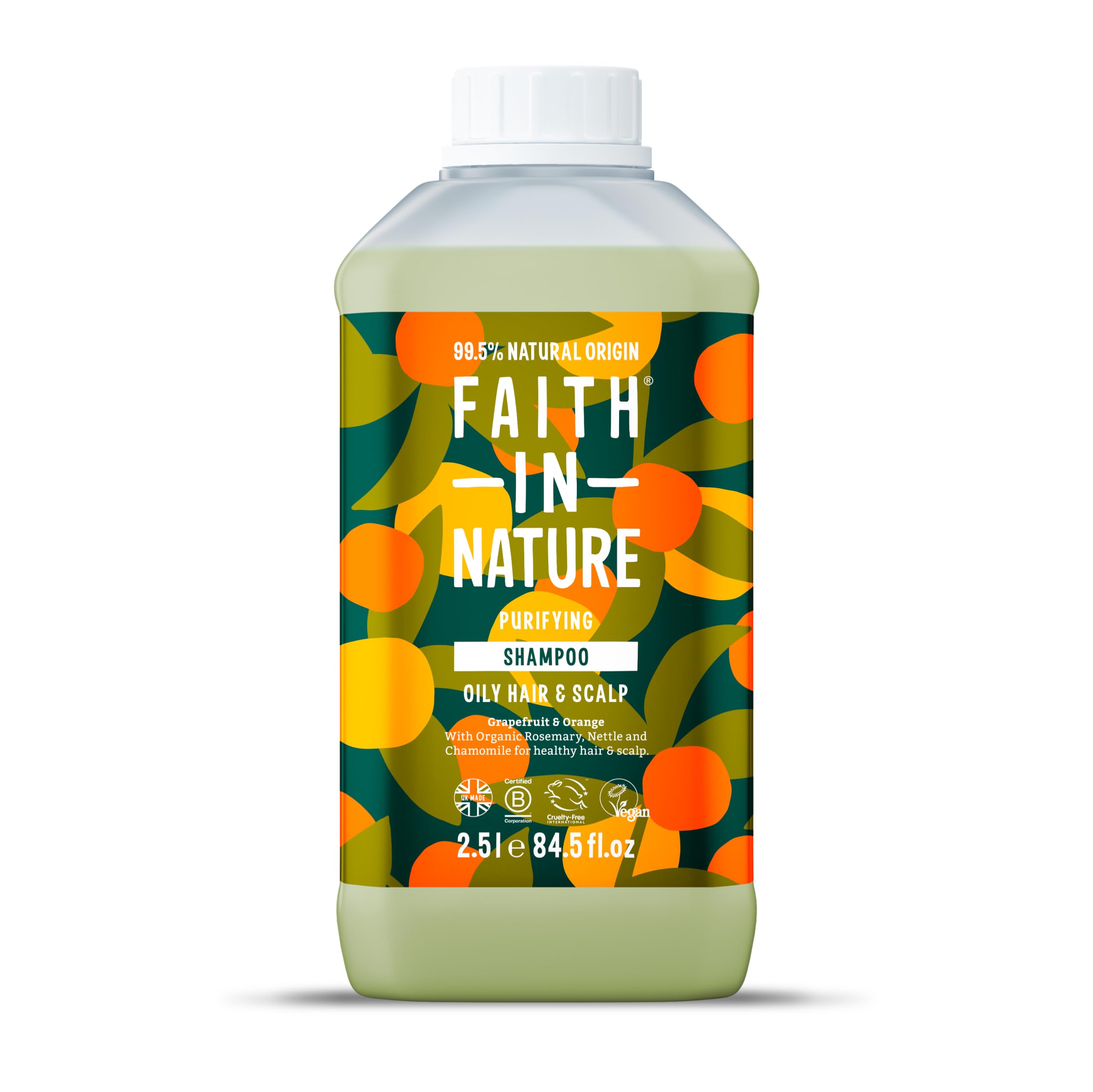 Faith In Nature Natural Grapefruit & Orange Shampoo, Purifying For Oily Hair & Scalp, Vegan & Cruelty Free, No SLS, Silicones or Parabens, 2.5L Refill