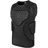 Youth Padded Football Shirt, Heart Sternum Rib Chest Protectors, Padded Compression Undershirt for Sports Football Softball Baseball Lacrosse Rugby