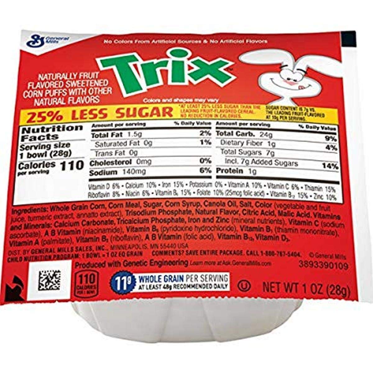 Trix 25 Less Sugar Bowl Pak Cereal, 96 Count