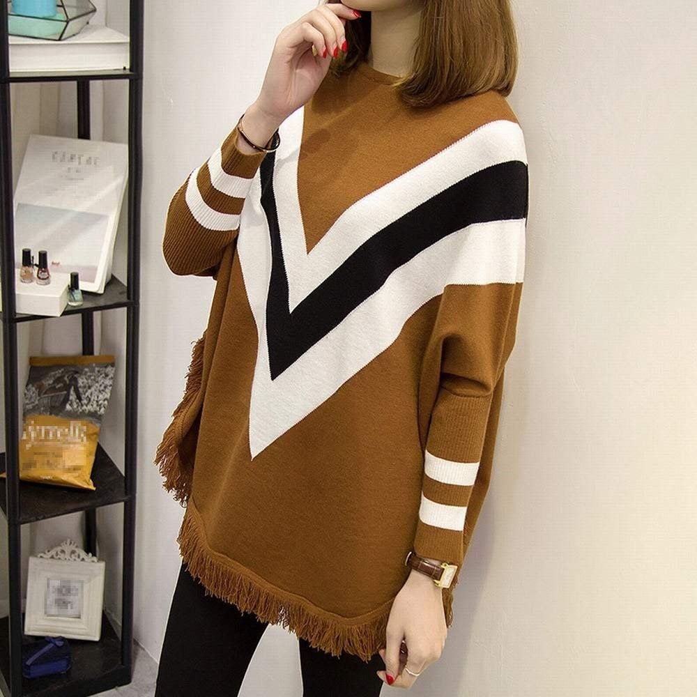 BoBoLily Maglioni Donna Autunno Invernali Maniche Tromba Rotondo Collo con  Nappe Maglieria Pullover Eleganti Fashion Baggy Casual Accogliente Poncho  Maglie Pullover A Maglia Poncho e mantelle fatti a maglia Abbigliamento  berjaya.edu.my