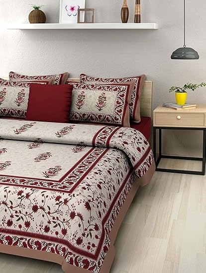 BedZone 100% Cotton Rajasthani Jaipuri Traditional King Size Double Bed Bedsheet with
