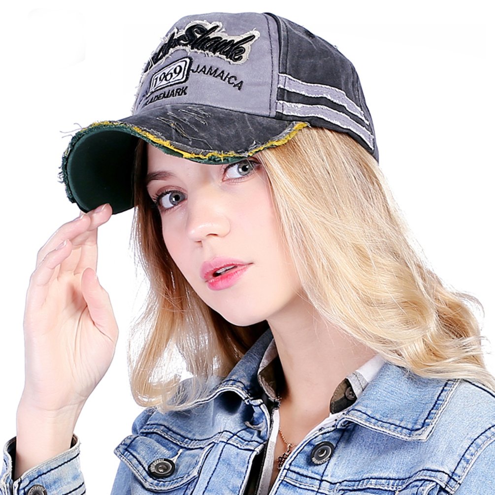 Vbiger Uomo Donna Strappato Cappellino da baseball Chic Casquetee Cappello Trendy con squisito motivo a ricamo, Blu scuro